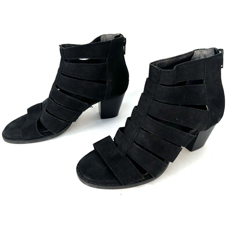 Vionic Heels Womens 6 Black Leather Harlow Gladiator Orthothic Bootie Shoes
